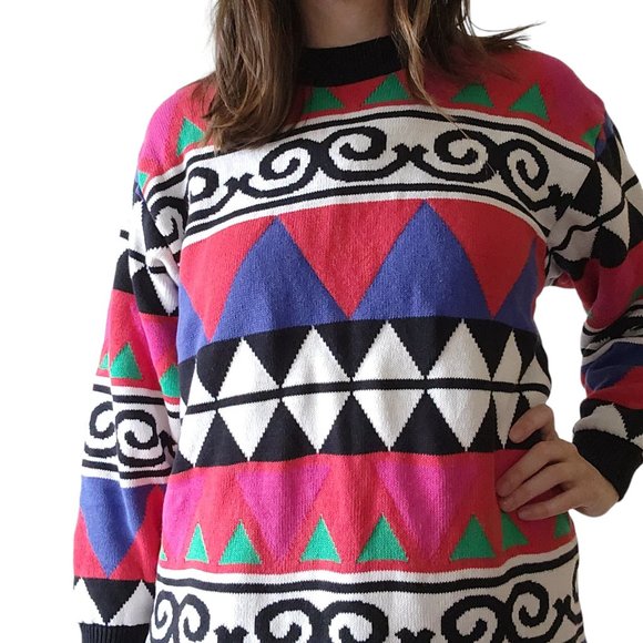 Vintage cotton geometric print tunic length sweater - Picture 2 of 10
